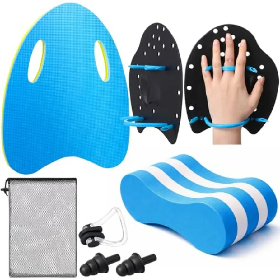 

1 Set Swimming Pool Training Kit Swim Paddles Pull Buoy and A-Type Kickboard with Nose Clip Ear Plugs for Pool Training Aids fo