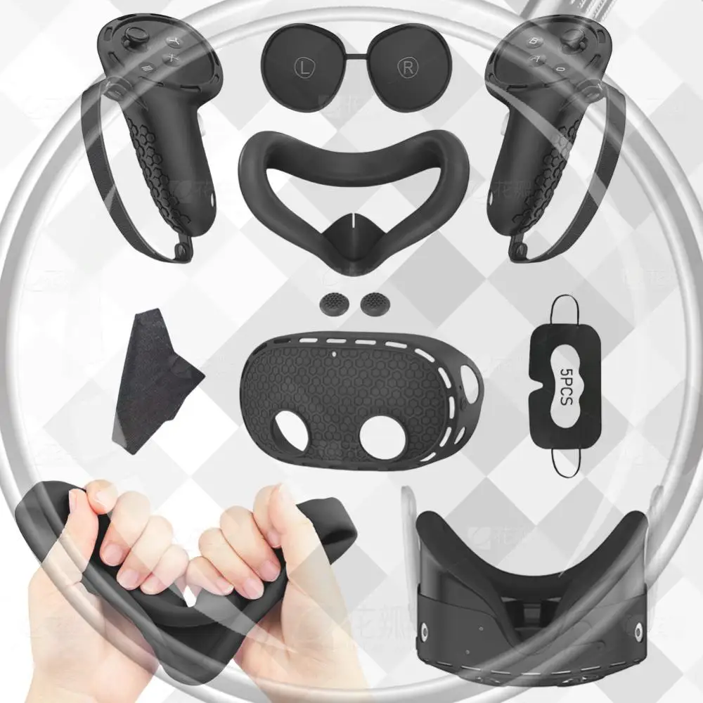 

Набор силиконовых чехлов: накладки на контроллеры, силиконовый чехол для VR-гарнитуры, защитный чехол для лица, защита для линз для Meta Quest 3S VR-гарнитуры