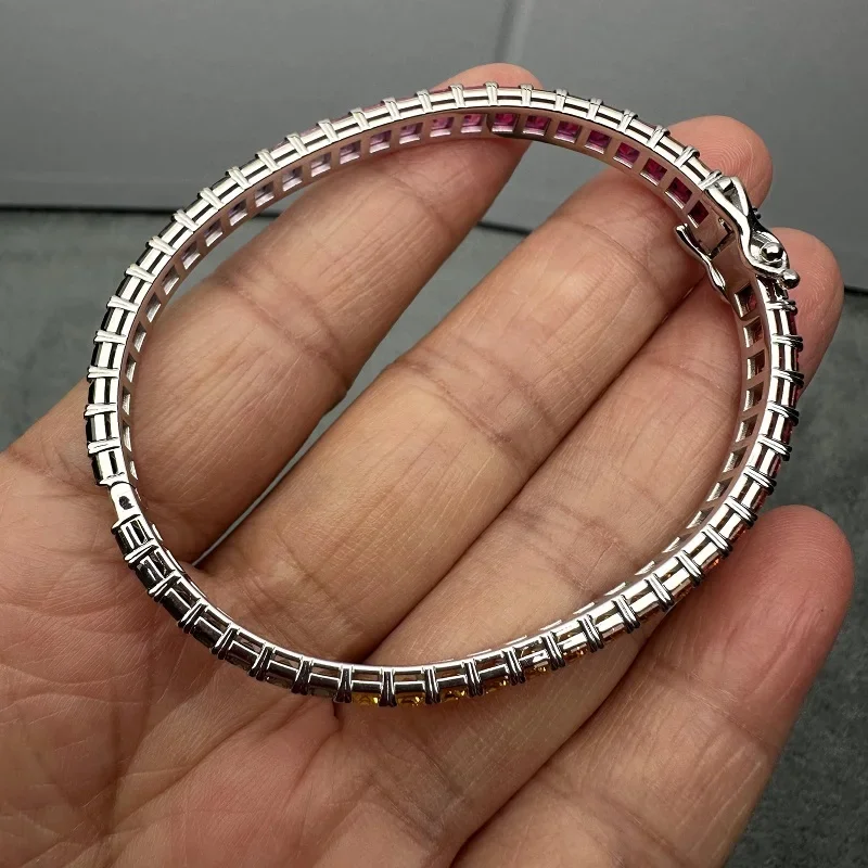 RUIF New Arrival Rainbow Bracelet  3x5mm Created Rainbow Color Gemstones S925 Silver Jewelry Women