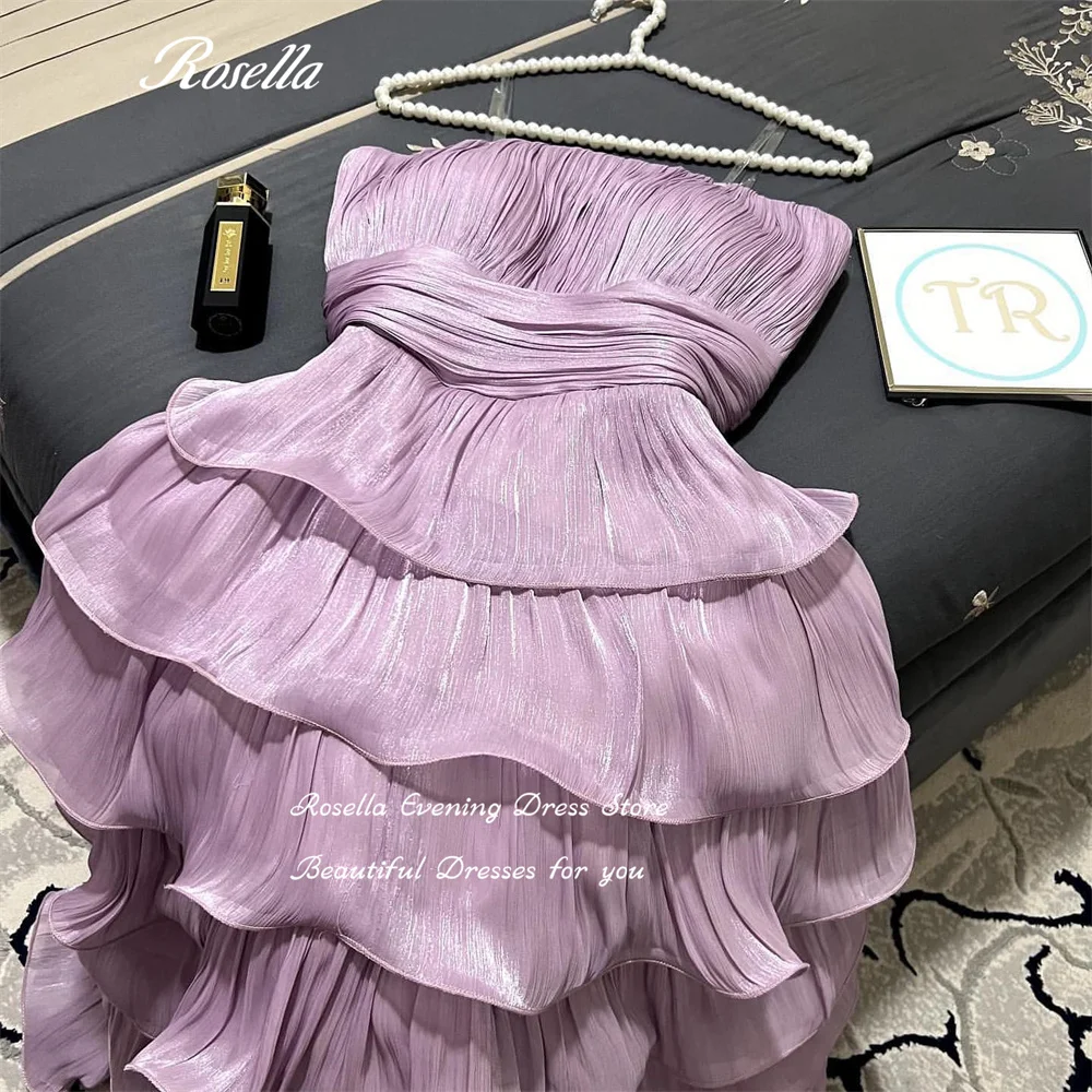 ROSELLA Strapless Evening Dresses Tiered Short Tea Length 2023 فساتين السهرة Pleated A Line vestidos para mujer