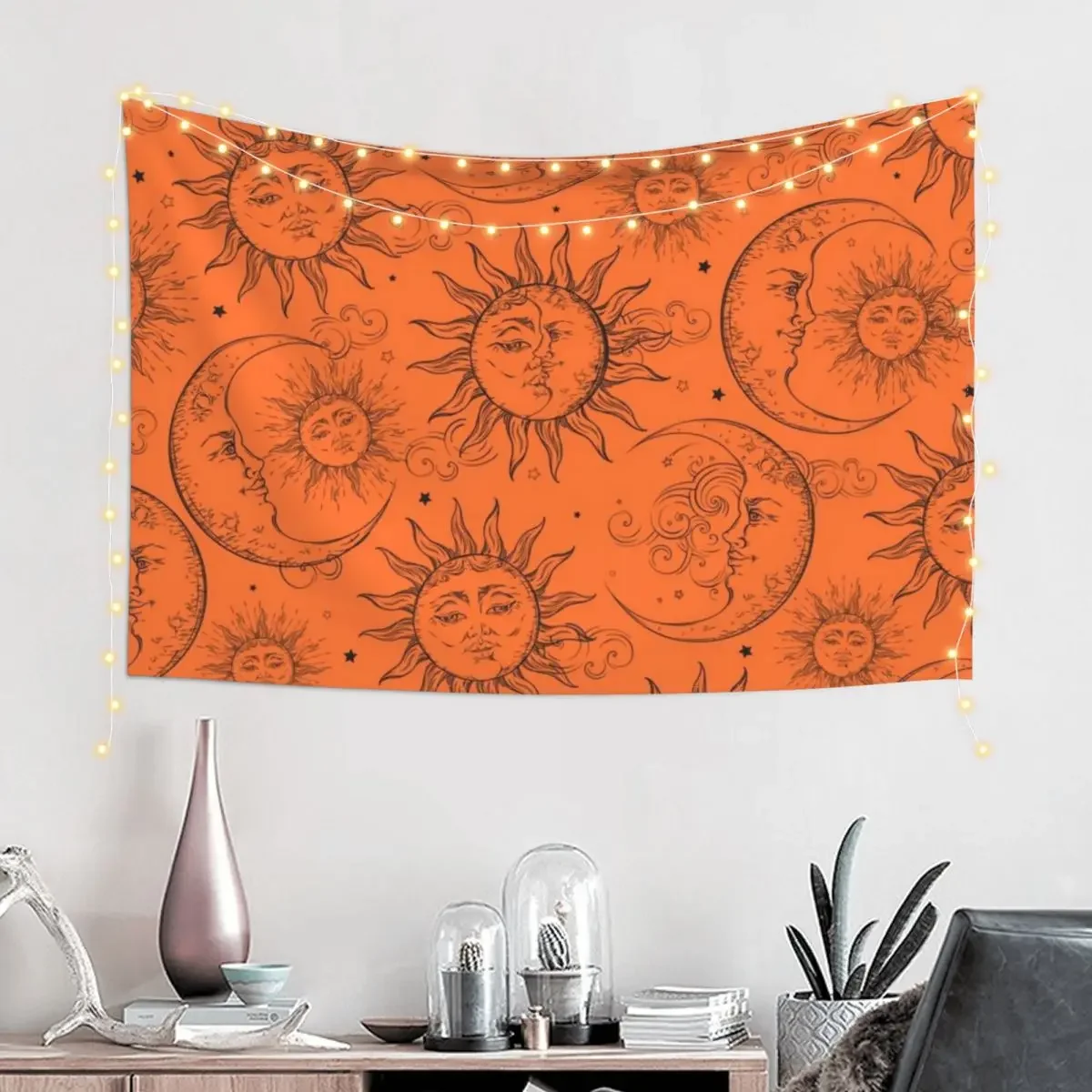 Orange Magic Celestial Sun Moon Stars Tapestry Room Aesthetic Decor Room Decor Aesthetic Carpet On The Wall Tapestry