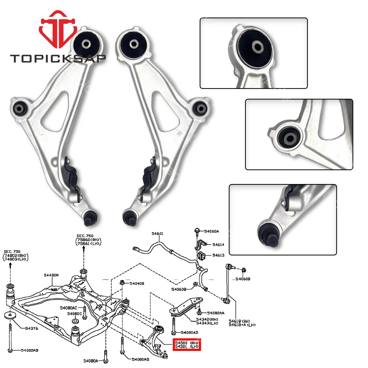 TOPICKSAP 2Pcs Front Lower LH RH Control Arm Ball Joint Assembly Kit for Nissan Pathfinder Infiniti JX35 QX60 2013 - 2019