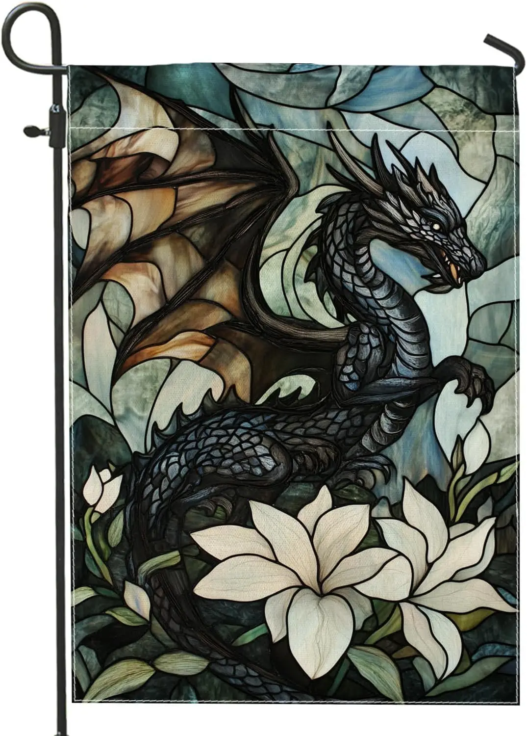 Dragon Motif Garden Flag, Black Stained Glass Style Home Decor Garden Flags, Double Sided for Fall Outdoor Lawn Decor 12x18  uui