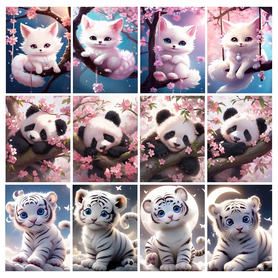 Diy 5D Diamond Painting Animals Fox and Little Tiger Full Rhinestone Embroidery Sale Cute Panda Mosaic Picture Kids Gift AA4792