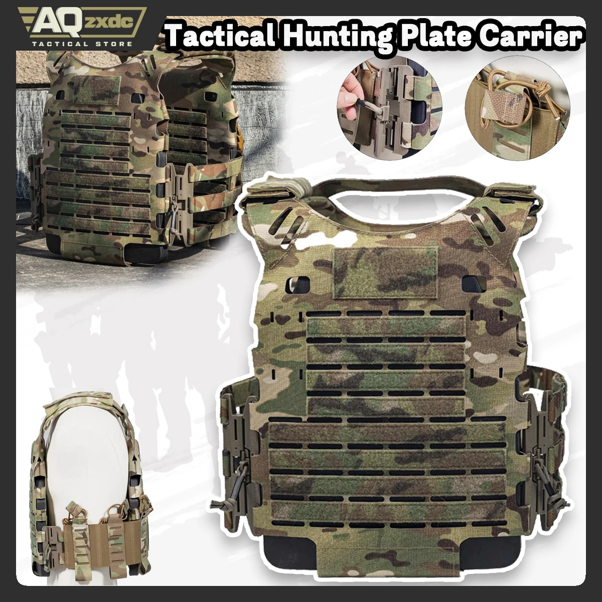 

AQzxdc Tactical Plate Carrier Hunting Vest Three-layer Composite Magnetic Quick-Release Tactical Weight-Bearing Vest for CQB CS