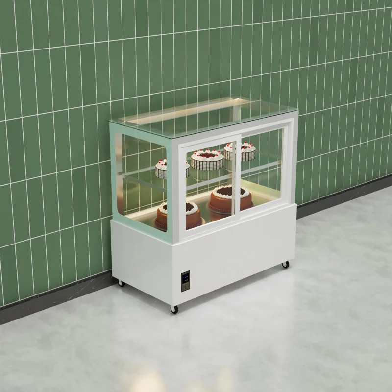 custom.Commercial Refrigerated Cake Display Cabinet with LED Lighting Marble Frame Defrost Function Worktop Bakery & Retail