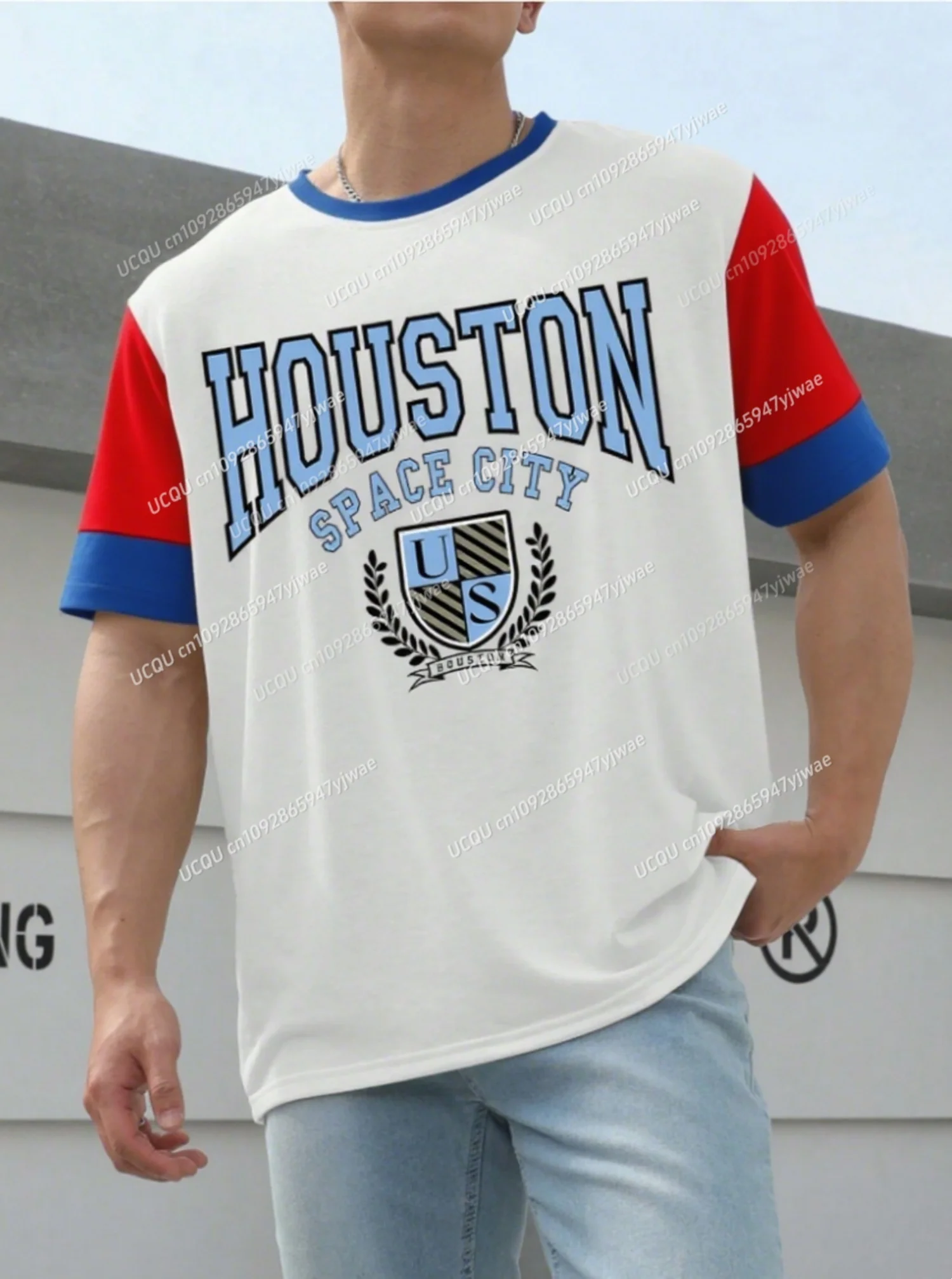 

2025 Summer HUSTON SPACE CITY Print Men T-Shirt O-Neck Short Sleeves Jersey Plus Size Sport Daily Tees Men Clothes