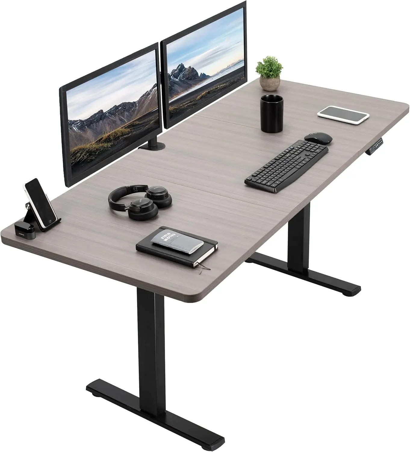 

Electric 71 x 36 "standing desk workstation, memory controller height adjustable, dark gray top black frame