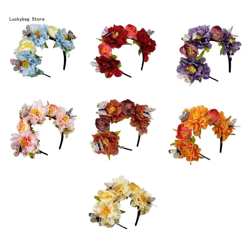 

Traditional Realistic Flower Hairhoop for Women and Girl Music Festival Hairhoop Butterfly Hairband for Formal Occasion