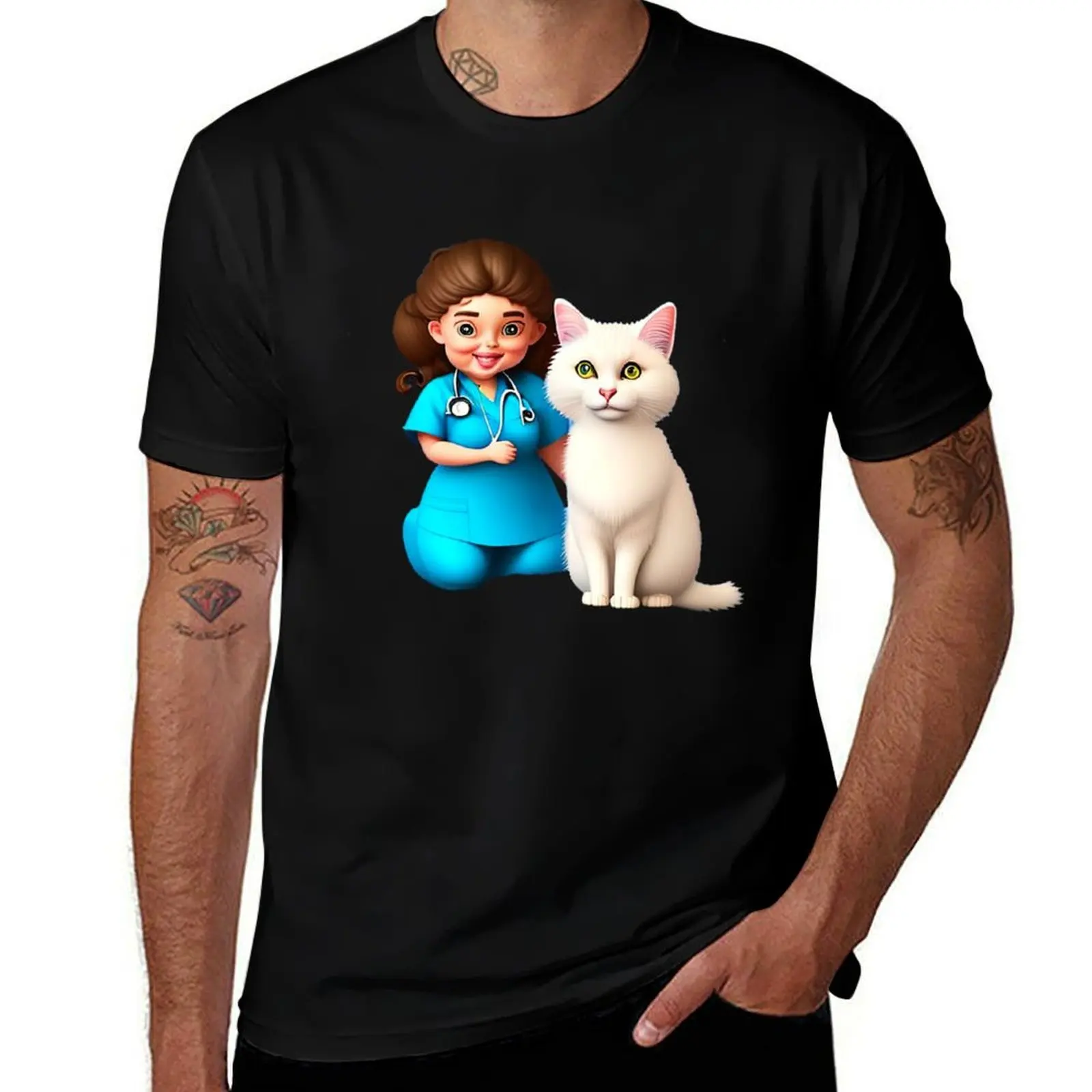 

Cat with nurse T-Shirt blanks man t shirt plus size clothes men workout shirt