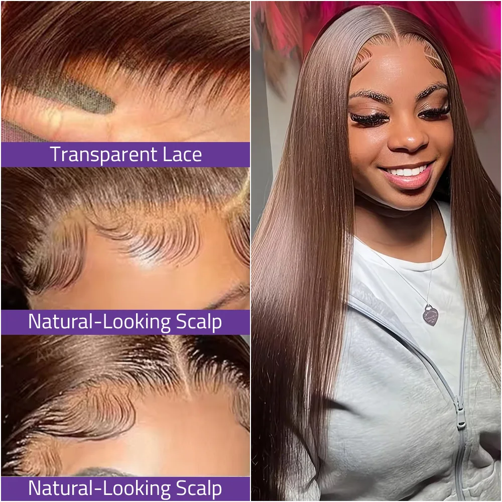 36-Inch Chocolate Brown Straight 13x6 HD Lace Front Wig,100% Human Hair 13x4 Lace Frontal Brazilian Pre-plucked Wig For Women.