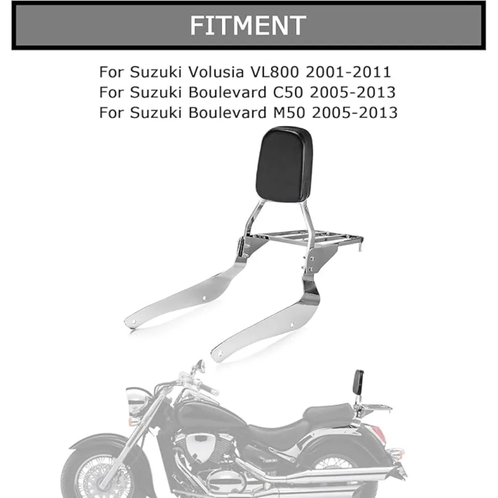 Motorcycle Detachable Passenger Backrest Pad with Shelf Carrier for Suzuki Volusia VL800 2001-2011 Boulevard C50 M50 2005-2013