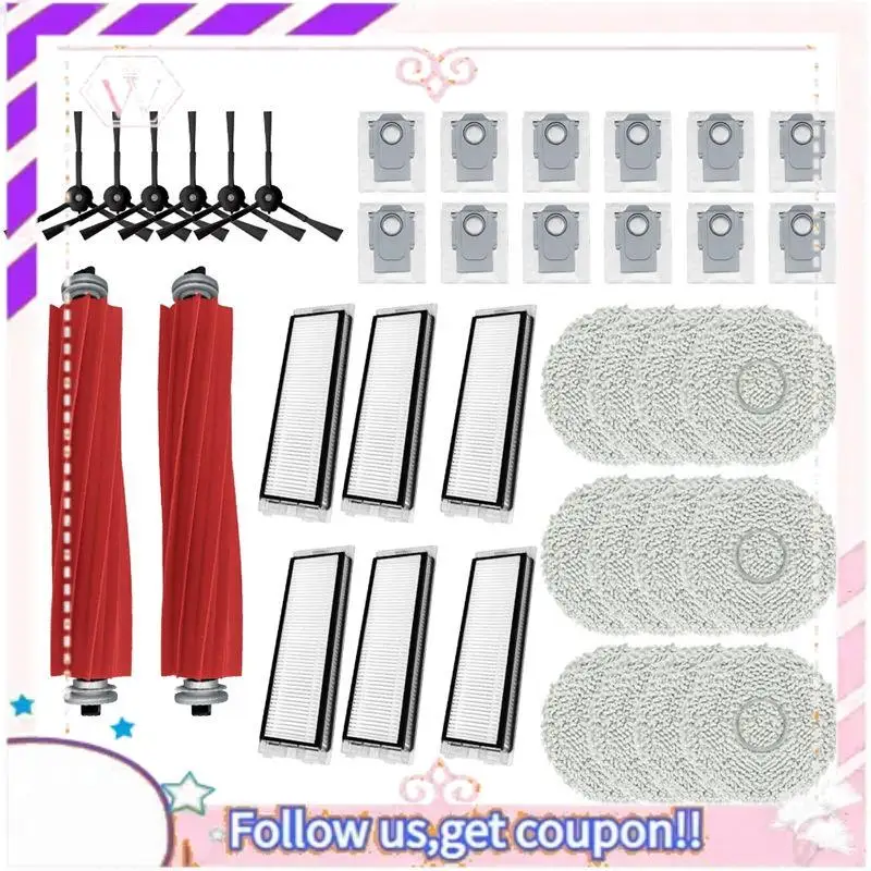 

A50F-For Roborock Qrevo S Replacement Main Side Brush HEPA Filter Mop Pad Dust Bags Spare Parts Accessories