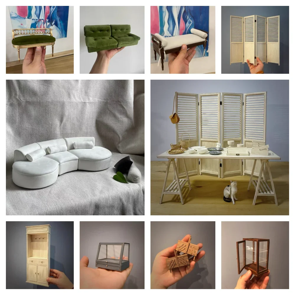 1/6 bjd Miniature furniture Vintage European sofa bed End stool Doll House 1/12 ledged cabinet toolbox ob11 display cabinet