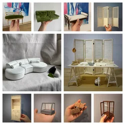 1/6 bjd Miniature furniture Vintage European sofa bed End stool Doll House 1/12 ledged cabinet toolbox ob11 display cabinet
