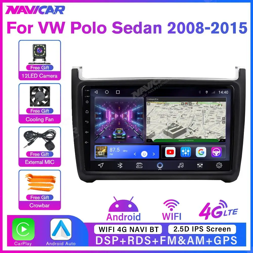 2din Android 10 Car Radio For Volkswagen VW Polo Sedan 2008-2015 Car Multimedia Player Auto Radio 2 Din Stereo Receiver NO DVD