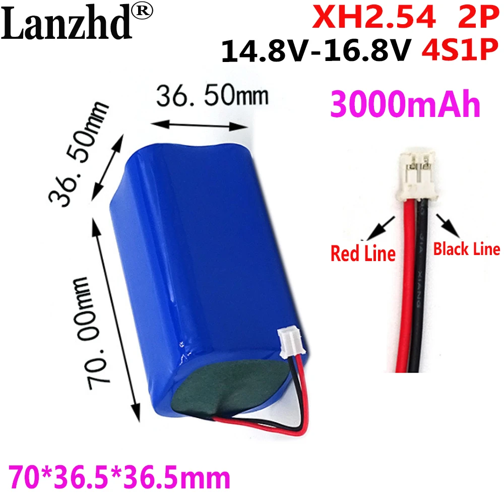 

16.8V 4S1P 18650 14.8V lithium battery pack For Sweeper speaker LED light Medical instrument Power tools XH2.54 2P 3000mAh