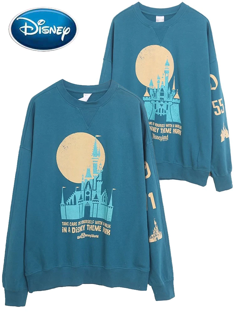 

Disney World Castle Disneyland Sweatshirt Mickey Mouse Letter Print Women Long Sleeve O-Neck Pullover Jumper Tee Tops Blue Femme