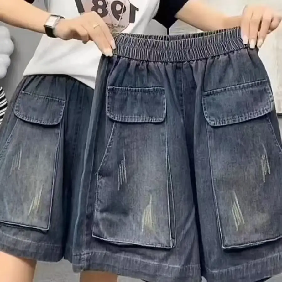 

High Waist Straight Leg Jeans Casual Pants Women plus Size Summer New Style Vintage Loose Sports Shorts Chinese Artistic Comm...