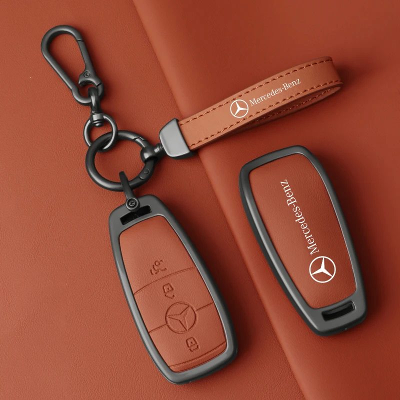 For Mercedes Benz Key Cover E C S GLC Class E200 E400 E63 W213 S550 S560 C260 A200 3 Bottons Alloy Leather Key Shell Protector