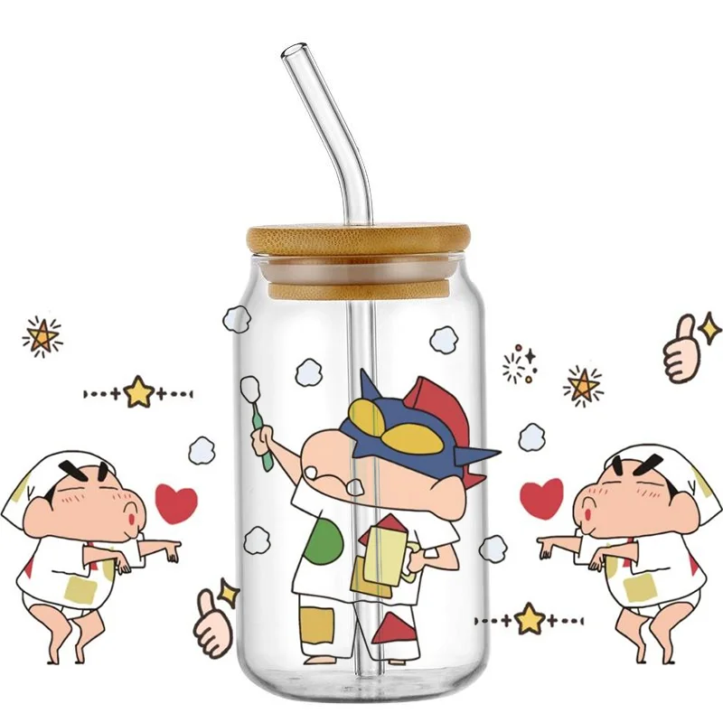 Miniso 3d Crayon Shin-Chan Sticker Wrap Stickers Waterdicht Uv Dtf Cup Mok Wraps Sticker Diy 3d Wrap Sticker Voor 16Oz Libbey Glas