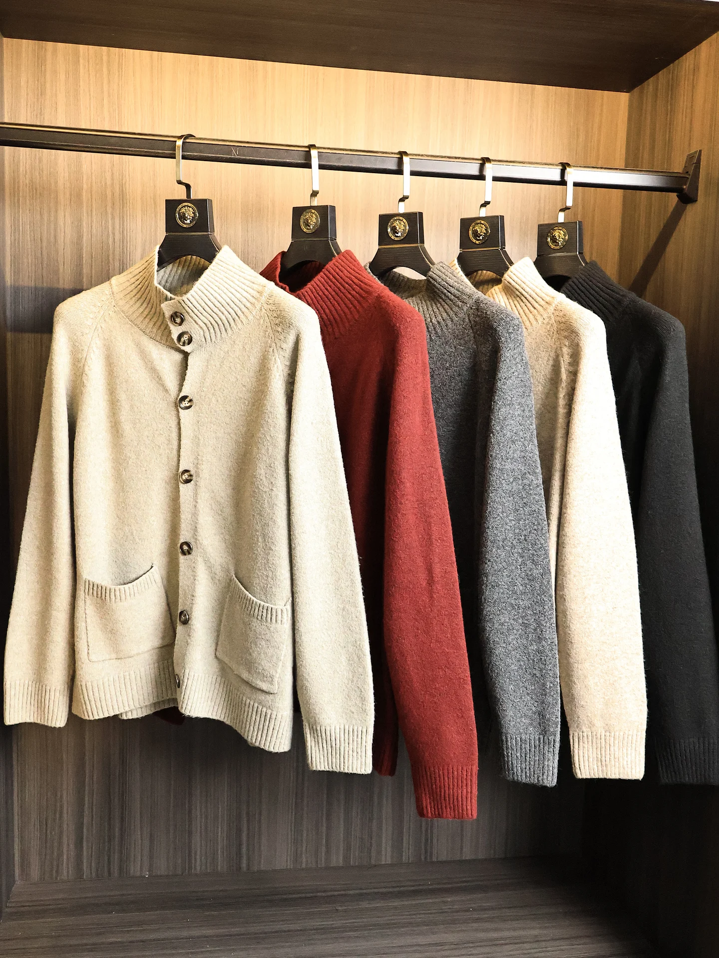Elegant Autumn Winter Men's Knitted Cardigan High Collar Buttoned Wool Blend Casual Fashion Soft Polyester Nylon Acrylic