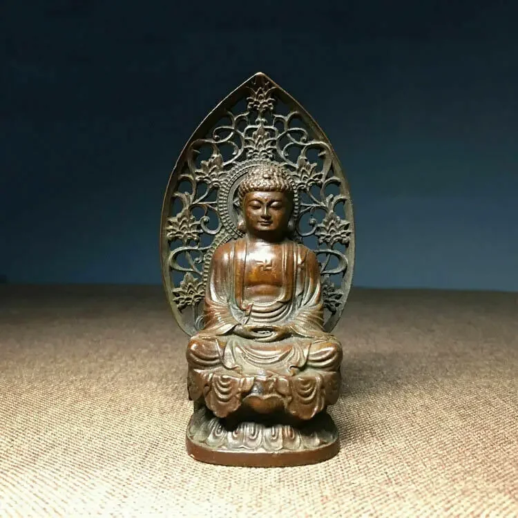 MOYU 9Cm Buddhism Antique Bronze Carved Sakyamuni Amitabha Tathagata Buddha Statue