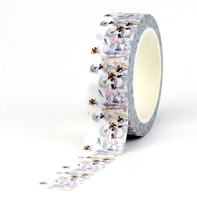 2023 NEW 1PC. 10M Decor Bees on Floral Leaves Washi Tape for Scrapbooking Planner Adhesive Masking Tape Cute Papeleria