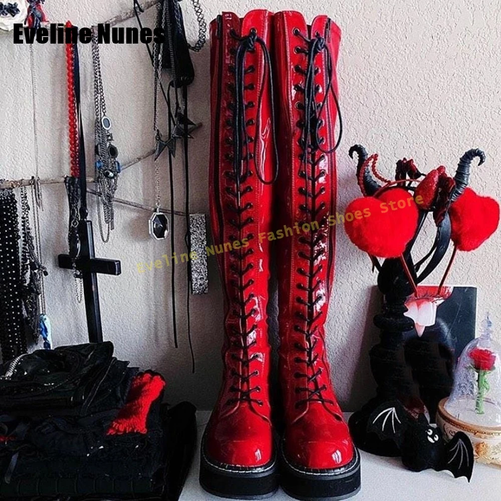 Über dem Knie gekreuzte Stiefel, Winter, Y2K-Punk-Plattform, lange Stiefel, runde Zehen, dicke Sohle, Cosplay-Damenschuhe, 2025, Subkultur-Stil