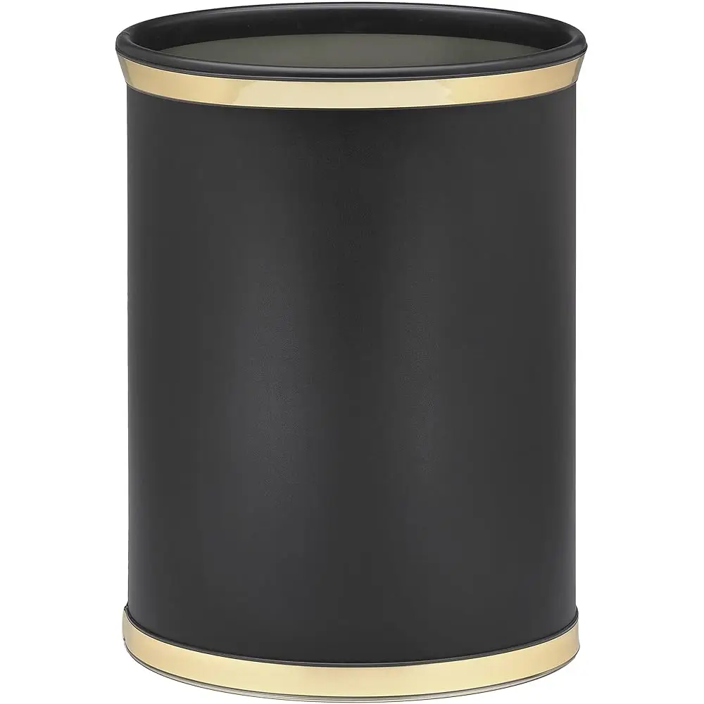 

Sophisticates Black/Polished Gold Brass Waste Basket with 3/4-Inch Bands and Brass Bumper