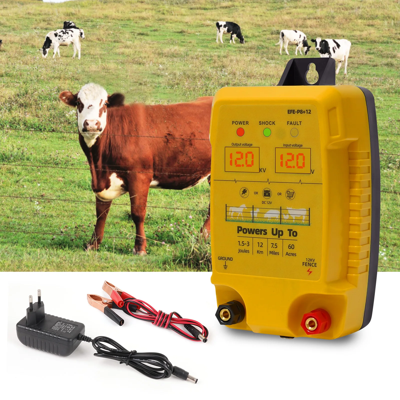 

12KM Electric Fence Charger 3 Joules/12KV for Livestock Electric Fence Power Supply for Wildlife Prevention Farm Poultry Garden