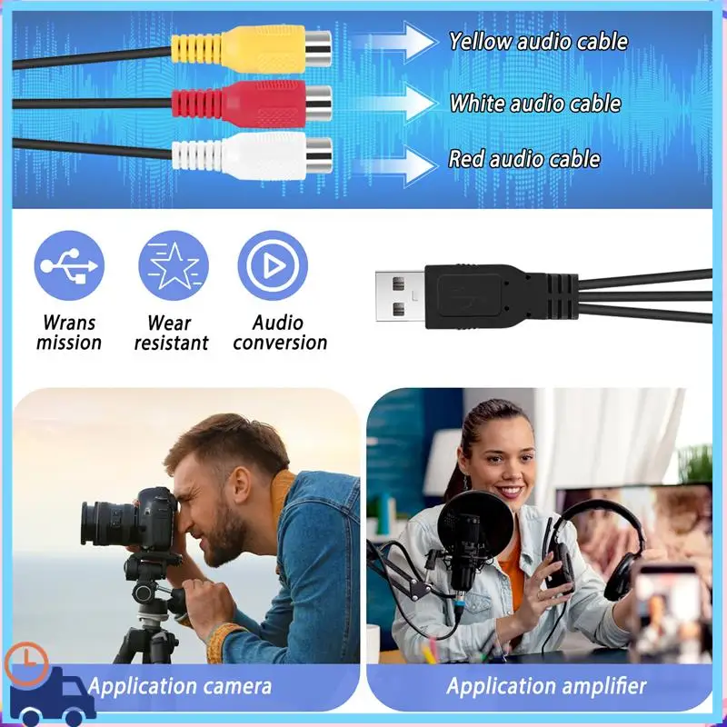 Latest USB To 3RCA Cable USB Female To 3 RCA Rgb Video AV Composite Adapter Converter Cable Cord Connector Lead For TV PC DVR