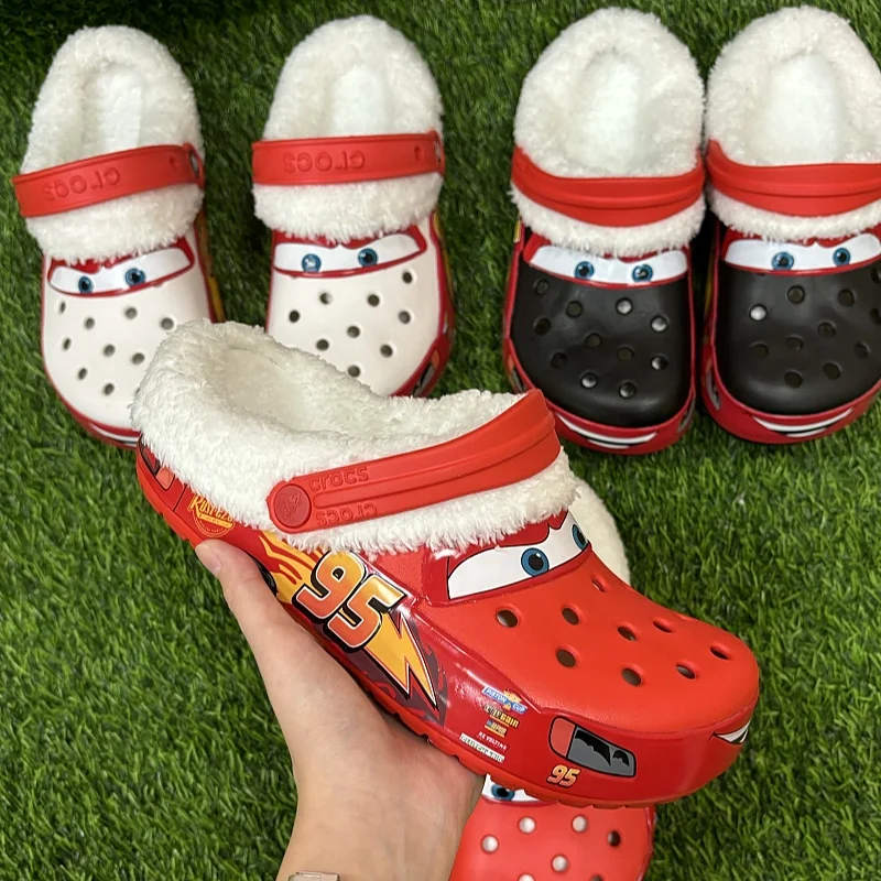 New Hot Cartoon Disney Mcqueen Pixar Shoes Winter Cotton Cover Keep Warm Slippers No95 Car Sandals Shoes Adult Garden Shoes Gift