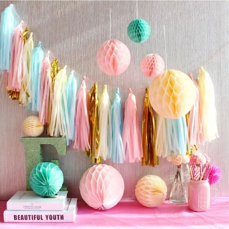 Tassel z bibuły Dekoracja urodzinowa Wisząca girlanda Wstążka Kurtyna Baby Shower Decor Parti Celebration Supplies