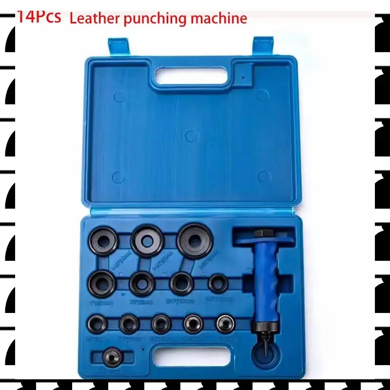 

A44U 14 PCS Interchangeable Multi-Head Belt Punch DIY Leather Punch Tool Leather Punch For Leather Carton Plastic Etc
