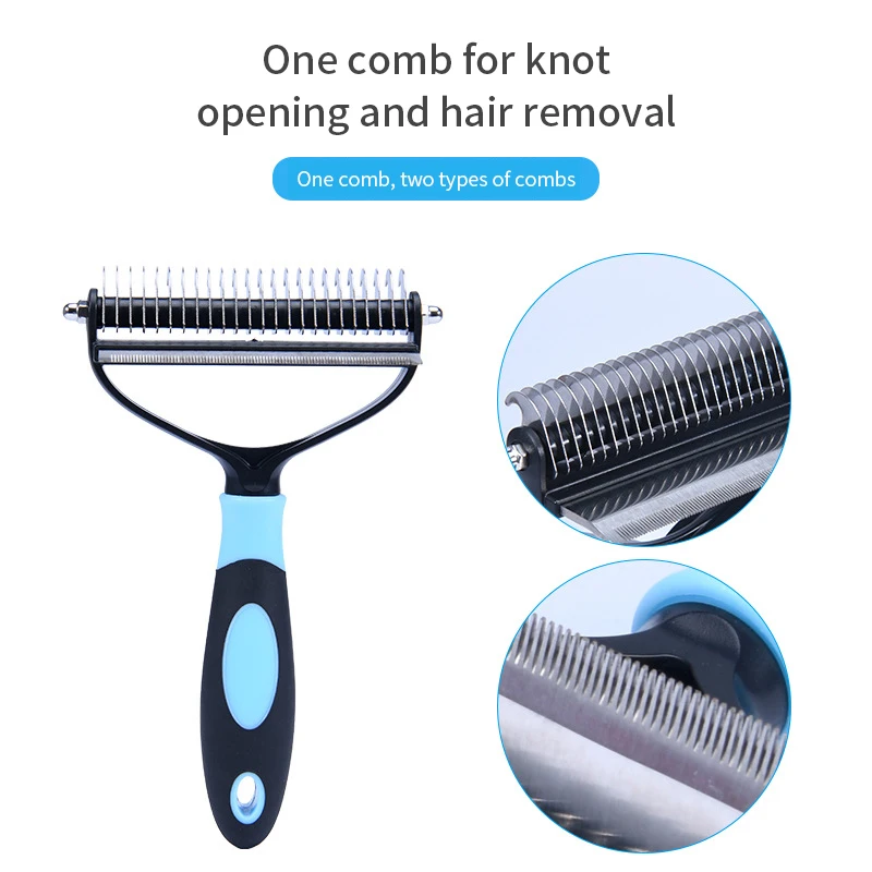 Professional Pet Deshedding Brush 2 Sided Dematting Dog Comb Cat Brush Rake Puppy Grooming Tools Undercoat Shedding Flying Hair