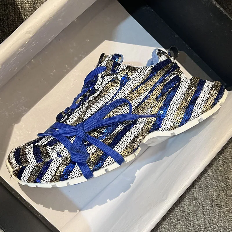 Women's Striped Sequin Lace Up Platform Sneakers Shiny Sparkly Comfortable Daily Party Streetwear Casual Footwear Drop Shipping