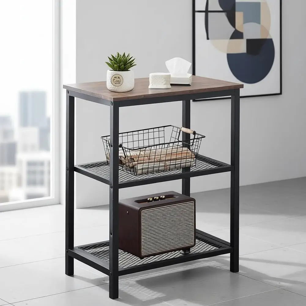 

Tall End Side Tables,30" Height Nightstand with 3-Tier Storage Shelf for Bedroom Living Room, Easy Assembly,Industrial Style, Br