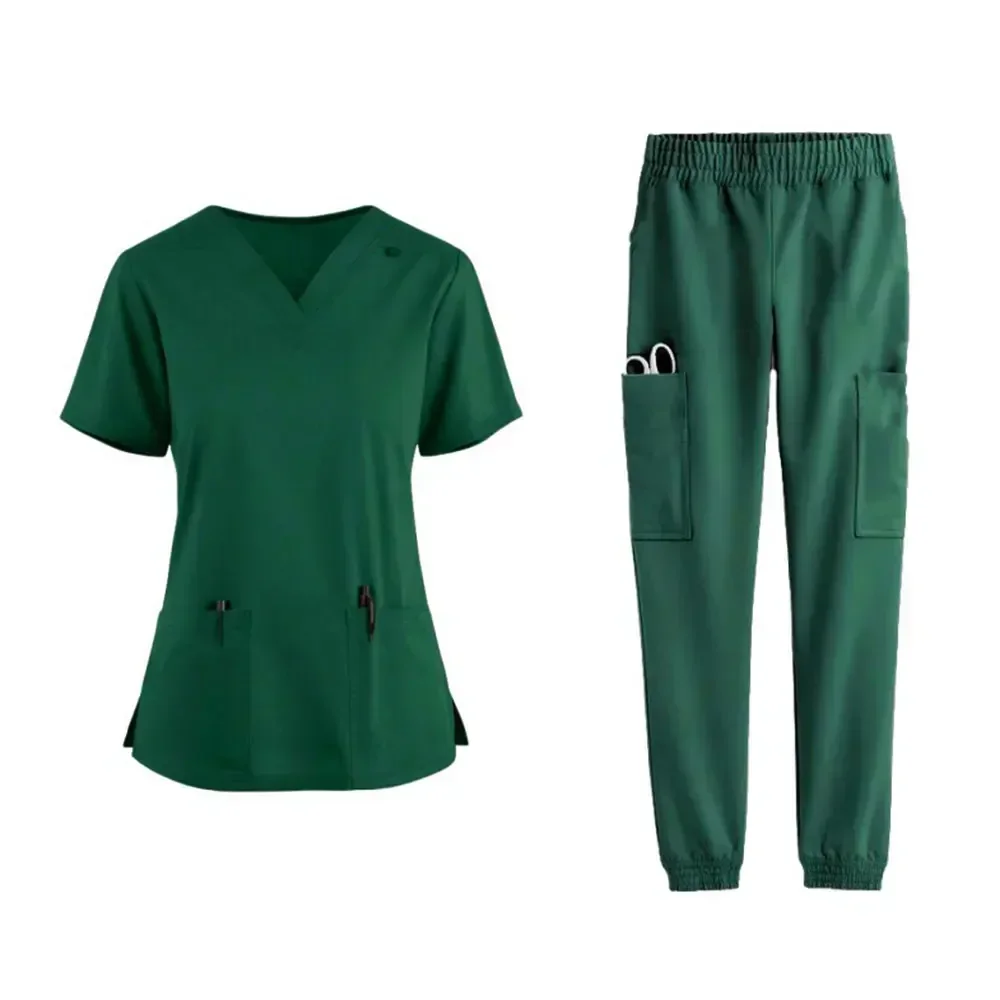 Tute da jogging multicolori Uniformi da medico infermieristico Manica corta Scollo a V Top Pantaloni da tasca Infermiera Scrub Set Abbigliamento clinico medico