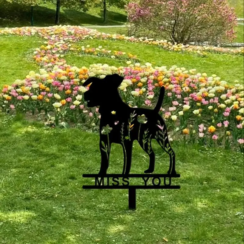 Outdoor Grave Plug-in Animal Handicraft, A Creative Commemorative Stake With A Silhouette Of A Pet Dog Made Of Metal
