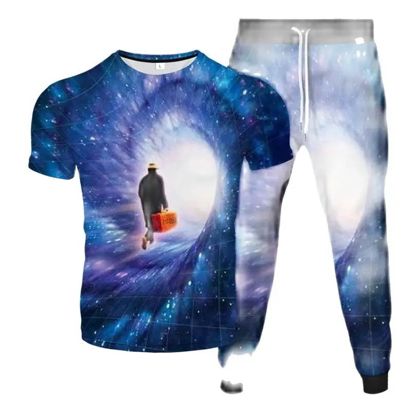 Black Hole Great Wave Of Kanagawa Vortex Print Men Fashion Tracksuit T-Shirt Pants 2Pcs Set Women Outdoor Casual Clothing S-6XL