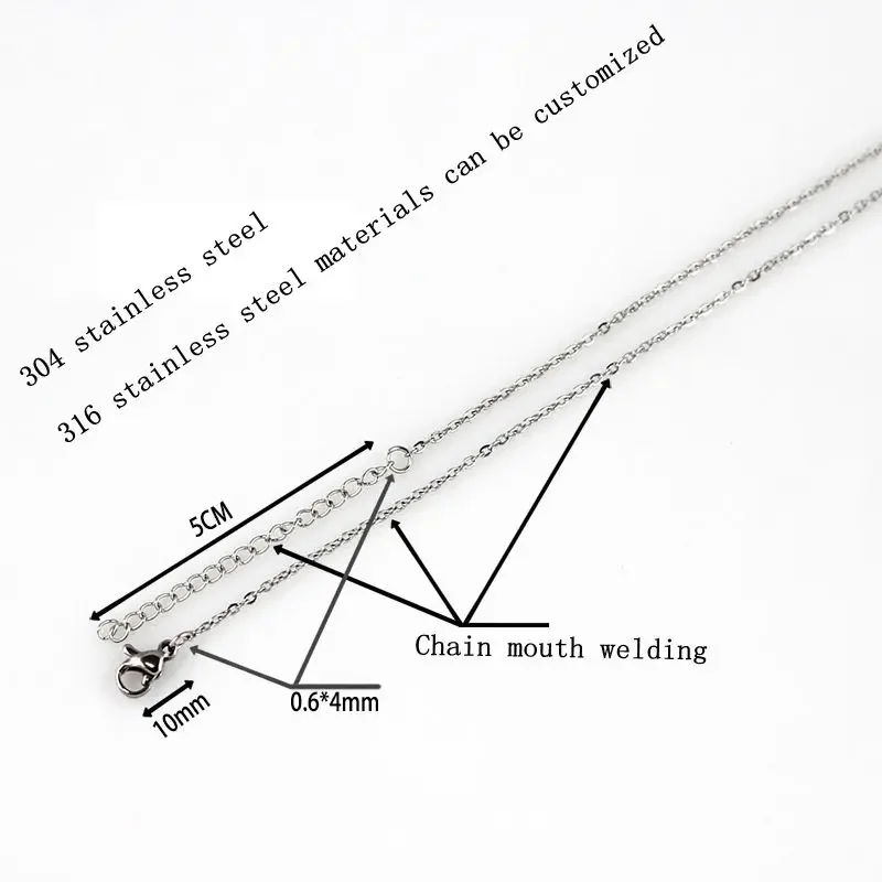 50/100 Pieces / Batch 304/316L Stainless Steel Necklace 1.2/1.4//1.6/ 2mm Thick Chain Link 45cm/50cm for Jewelry Necklace