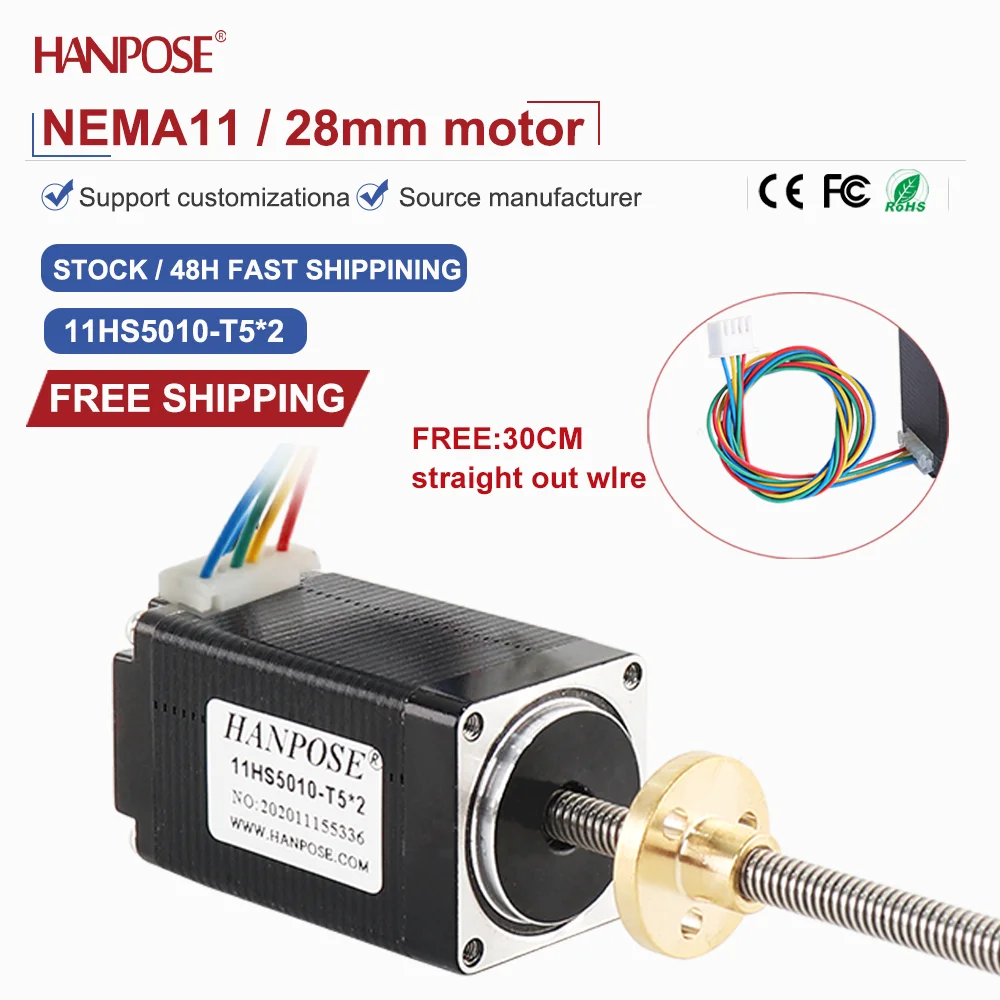 

Small stepper motor NEMA11 11HS5010 0.17N. m 1A 5.5V linear screw motor T-nut customizable automation equipment