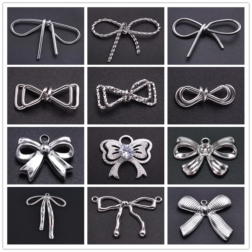 5pcs Girl Bows Pendant Fashion Stainless Steel Pendants For Jewelry Making Charm Handmade Necklace Earrings Bracelets Materials