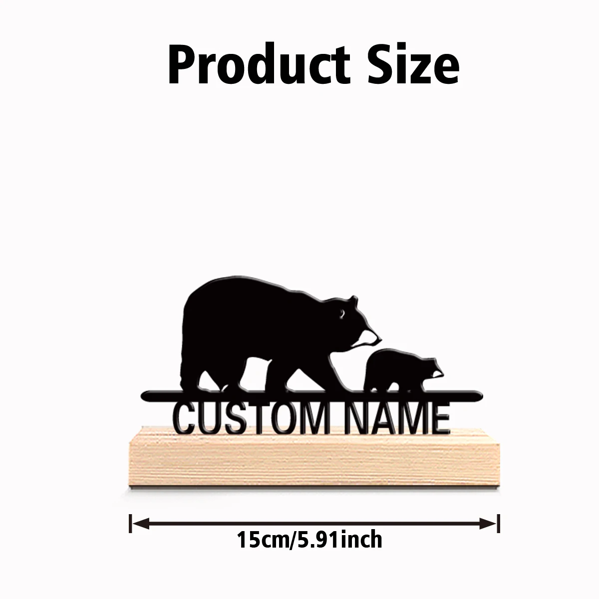 1pc Fun Personalized Custom Bear herd Metal Statues Modern Wooden Base Desk Sculpture for Nature Lovers Cabin Office Minimalism