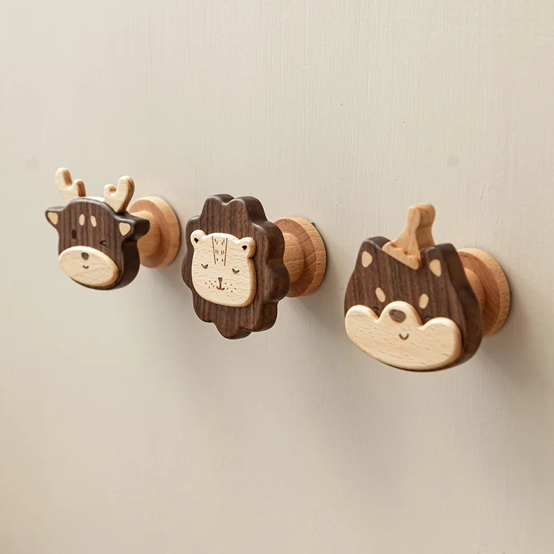 

[Animal Hook] Solid wood porch wall hanging hook key sundries storage rack cute cartoon