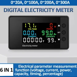 6 in 1 Voltmeter Ammeter Voltage Current Power Energy Meter Digital Wattmeter Electricity Meter DC 7.5-100V 0-20/100/200/300A