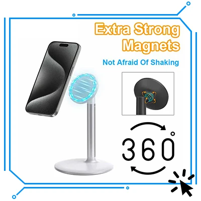 360-Grad-Drehung, Aluminiumlegierung, faltbar, magnetisch, Desktop-Telefonständer, Schreibtisch, fauler Halter für Magsafe iPhone 16, 15, 14, 13, 12 Pro Max – Detail 1