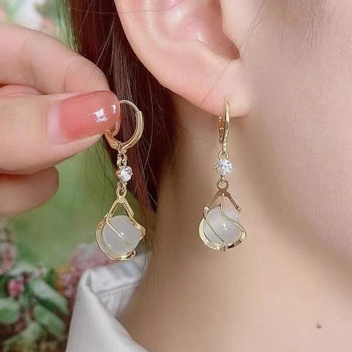 Korean Fashion Crystal Zircon Dangle Earrings for Women Sweet Opal Water Drop Geometric Earring Girl Birthday Party Jewelry Gift