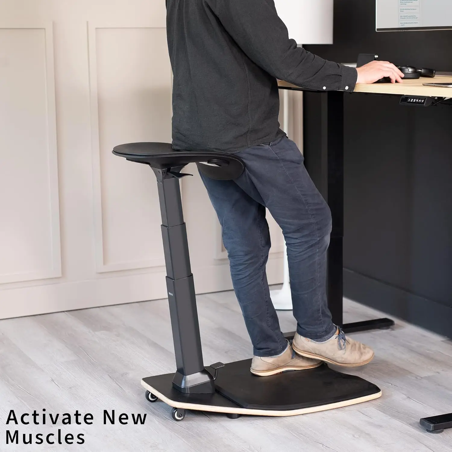 Home Office Standing Desk Chair with Anti-Fatigue Mat, Adjustable Height, Black, Ergonomic for Posture Support